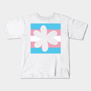 Flower Outline - discreet trans pride flag Kids T-Shirt